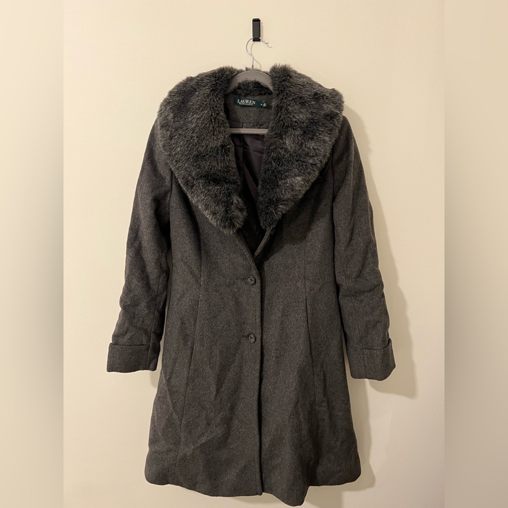 Ralph Lauren Women’s Faux Fur Collar Wool Coat